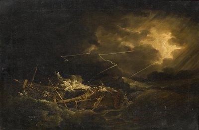Het wrak van de H.M.S. Deal Castle bij Puerto Rico tijdens de grote orkaan van 1780 door John Thomas Serres